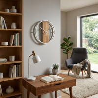 Okrúhle dubové hodiny Flexistyle LOFT OVAL kovové 50cm biele, z231oval-2d-2-x